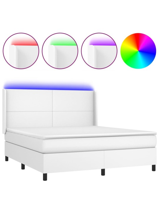 Box spring postel s matrací a LED bílá 180x200 cm umělá kůže