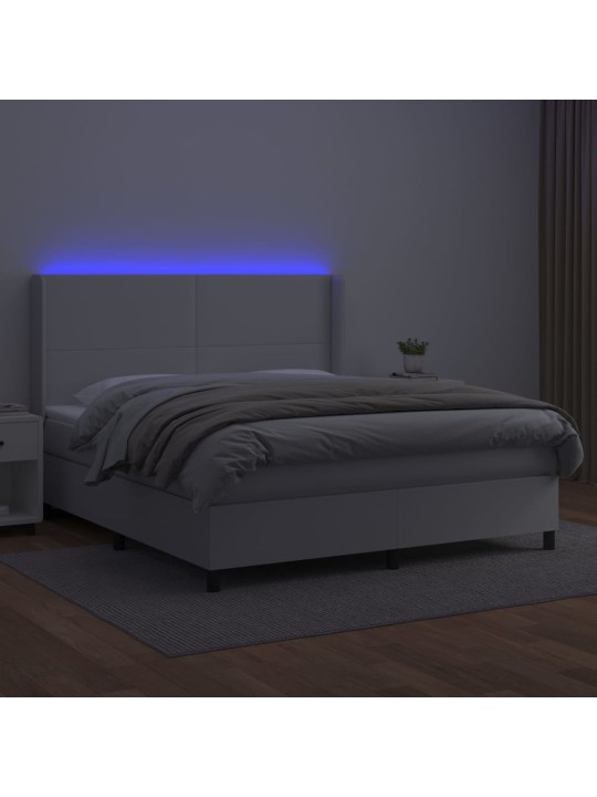 Box spring postel s matrací a LED bílá 180x200 cm umělá kůže