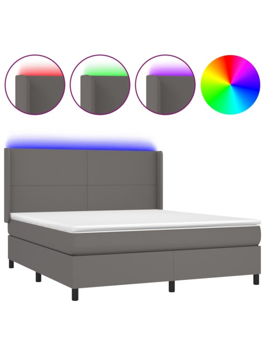 Box spring postel s matrací a LED šedá 180x200 cm umělá kůže