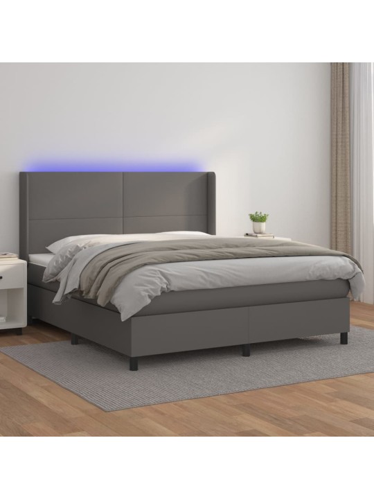 Box spring postel s matrací a LED šedá 180x200 cm umělá kůže