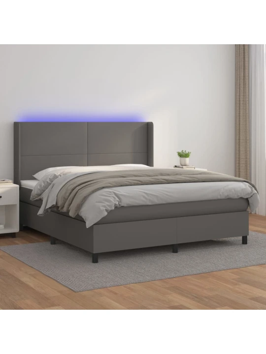 Box spring postel s matrací a LED šedá 180x200 cm umělá kůže
