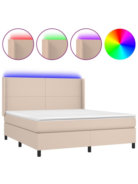 Box spring postel matrace a led cappuccino 180x200cm umělá kůže