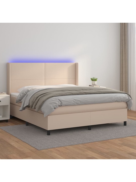 Box spring postel matrace a led cappuccino 180x200cm umělá kůže