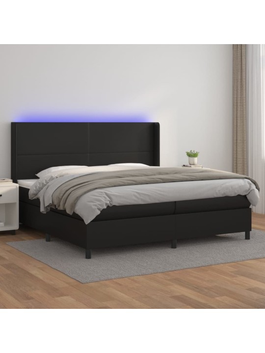 Box spring postel s matrací a LED černá 200x200 cm umělá kůže