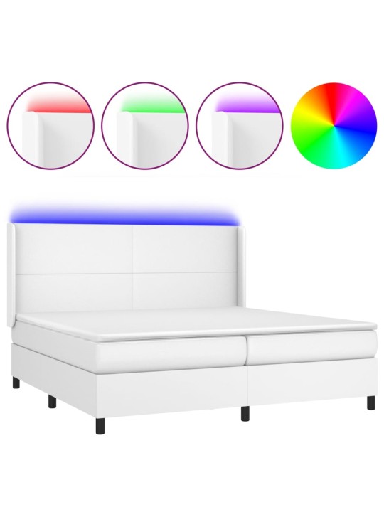 Box spring postel s matrací a LED bílá 200x200 cm umělá kůže