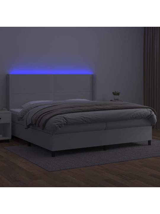 Box spring postel s matrací a LED bílá 200x200 cm umělá kůže