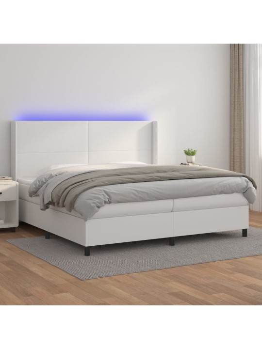 Box spring postel s matrací a LED bílá 200x200 cm umělá kůže