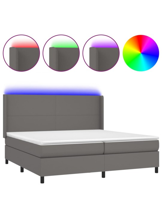 Box spring postel s matrací a LED šedá 200x200 cm umělá kůže