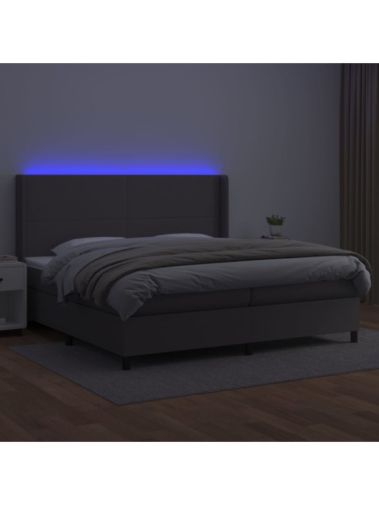 Box spring postel s matrací a LED šedá 200x200 cm umělá kůže