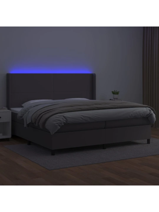 Box spring postel s matrací a LED šedá 200x200 cm umělá kůže