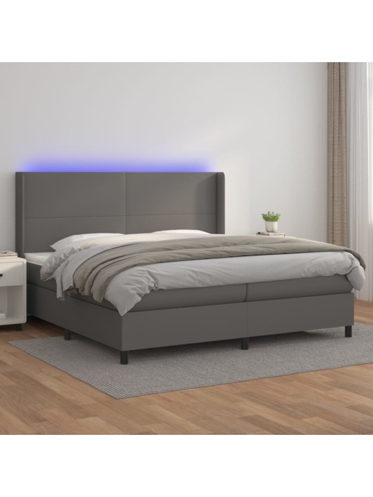 Box spring postel s matrací a LED šedá 200x200 cm umělá kůže