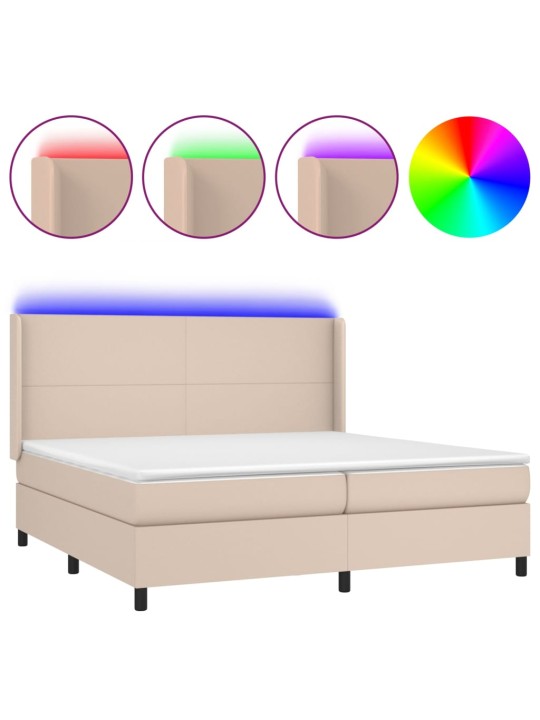 Box spring postel matrace a led cappuccino 200x200cm umělá kůže