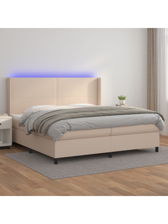 Box spring postel matrace a led cappuccino 200x200cm umělá kůže