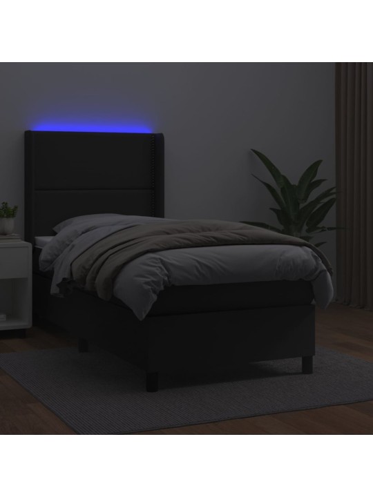 Box spring postel s matrací a LED černá 90x190 cm umělá kůže