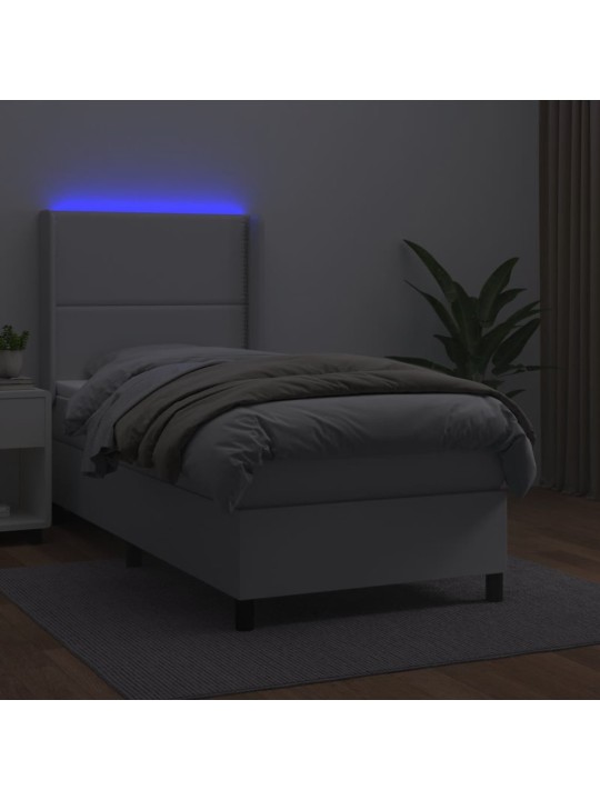 Box spring postel s matrací a LED bílá 90x190 cm umělá kůže