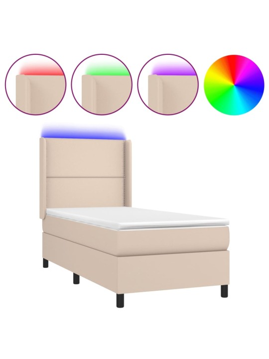 Box spring postel matrace a led cappuccino 90x190 cm umělá kůže