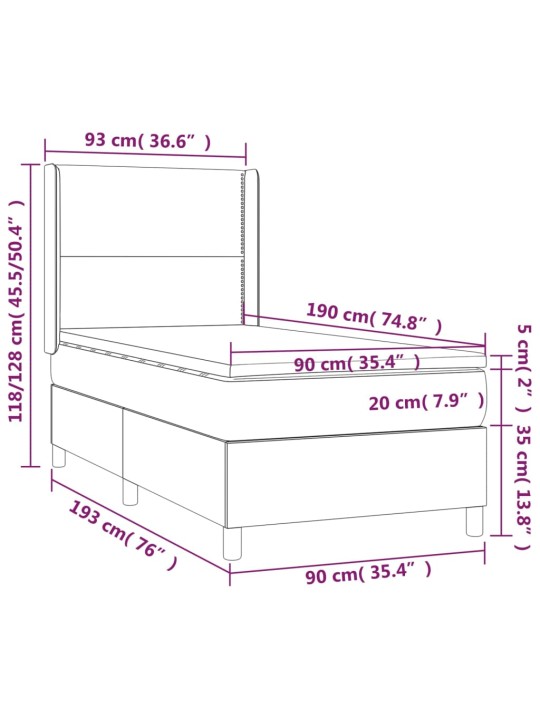 Box spring postel matrace a led cappuccino 90x190 cm umělá kůže
