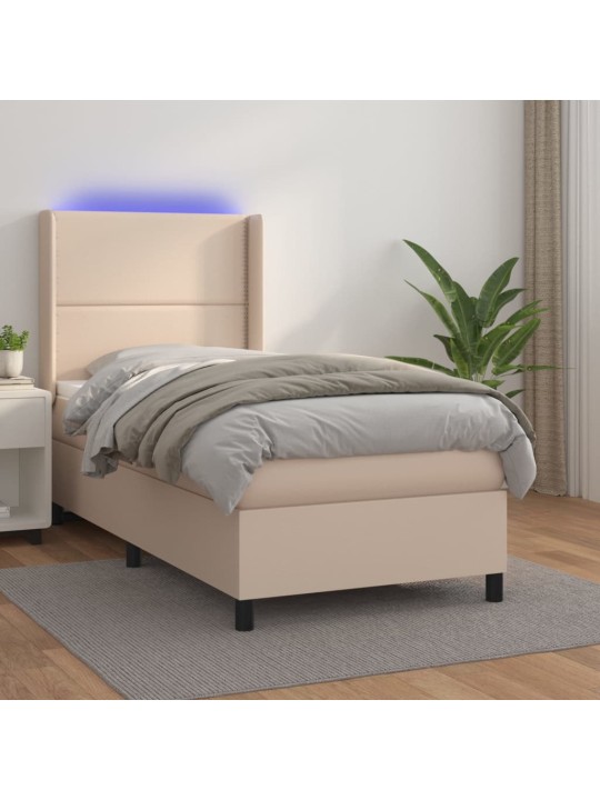 Box spring postel matrace a led cappuccino 90x190 cm umělá kůže