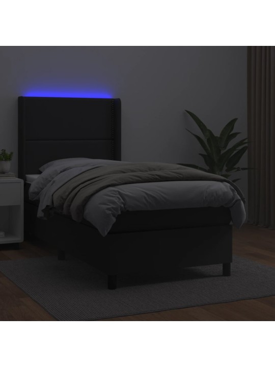 Box spring postel s matrací a LED černá 90x200 cm umělá kůže
