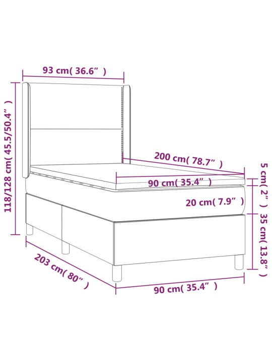 Box spring postel s matrací a LED černá 90x200 cm umělá kůže