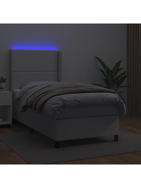 Box spring postel s matrací a LED bílá 90x200 cm umělá kůže