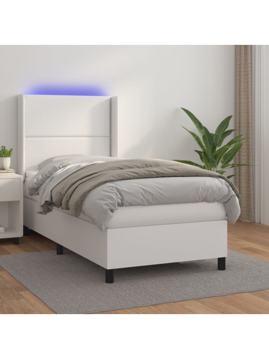 Box spring postel s matrací a LED bílá 90x200 cm umělá kůže