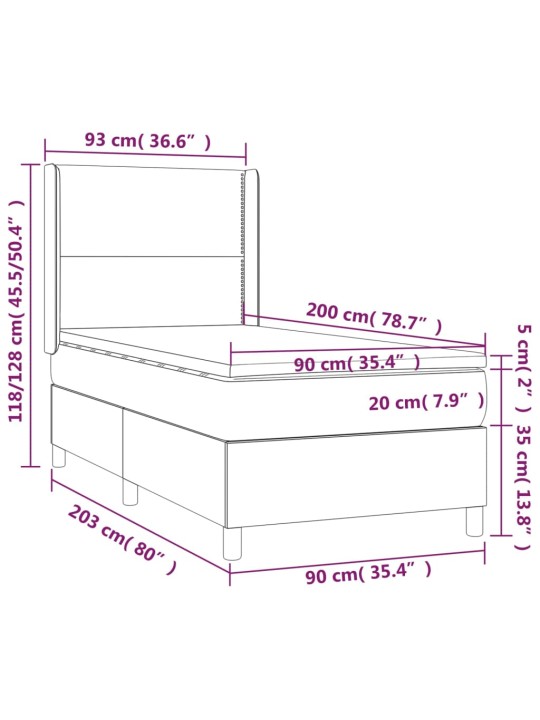 Box spring postel matrace a led cappuccino 90x200 cm umělá kůže