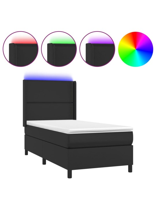 Box spring postel s matrací a LED černá 100x200 cm umělá kůže