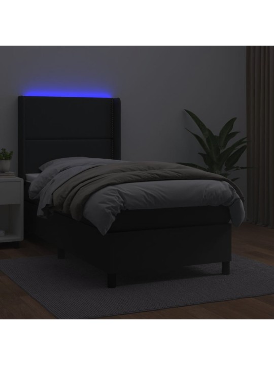 Box spring postel s matrací a LED černá 100x200 cm umělá kůže