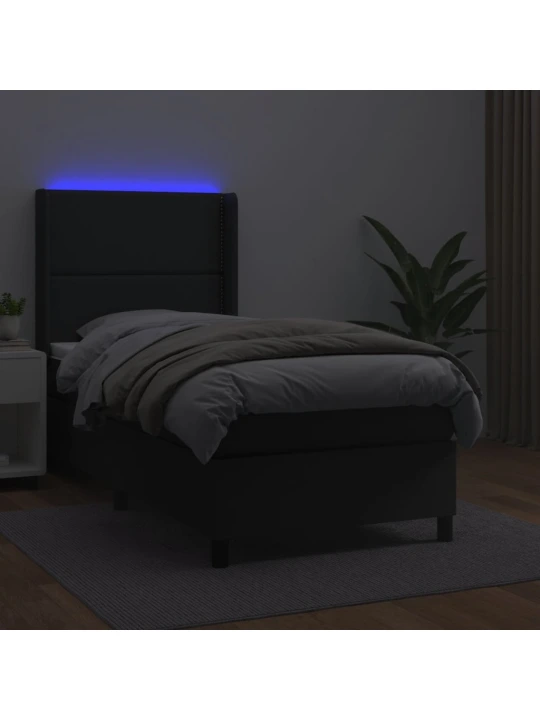 Box spring postel s matrací a LED černá 100x200 cm umělá kůže