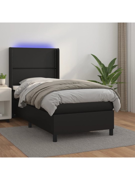 Box spring postel s matrací a LED černá 100x200 cm umělá kůže