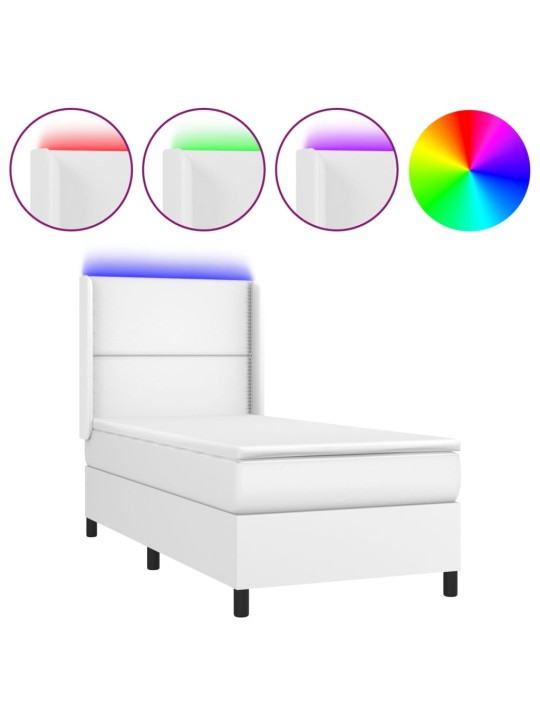 Box spring postel s matrací a LED bílá 100x200 cm umělá kůže