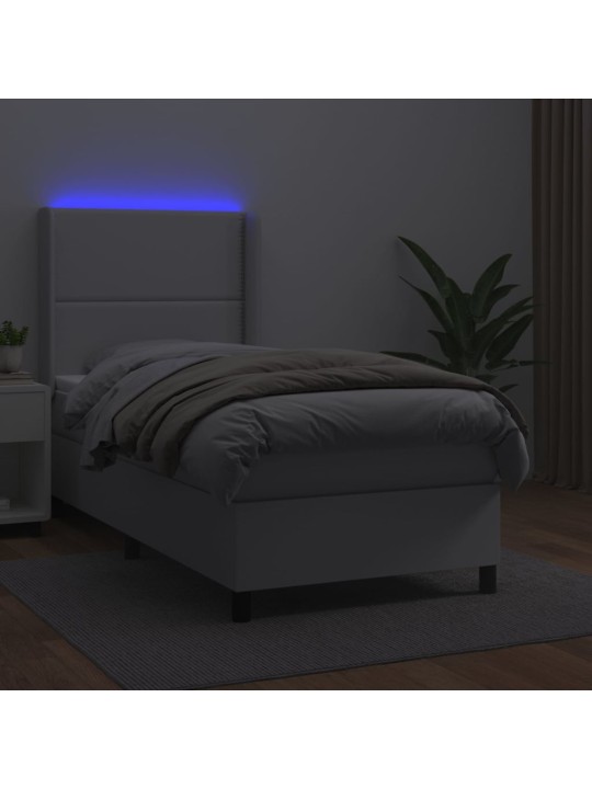 Box spring postel s matrací a LED bílá 100x200 cm umělá kůže