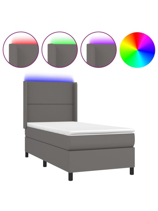 Box spring postel s matrací a LED šedá 100x200 cm umělá kůže