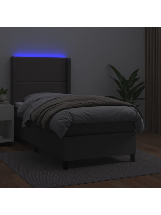 Box spring postel s matrací a LED šedá 100x200 cm umělá kůže