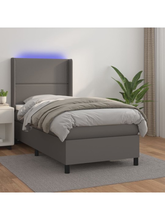 Box spring postel s matrací a LED šedá 100x200 cm umělá kůže