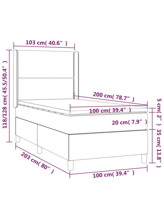 Box spring postel matrace a led cappuccino 100x200cm umělá kůže