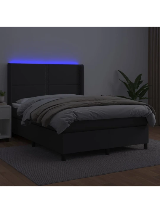Box spring postel s matrací a LED černá 140 x 190 cm umělá kůže