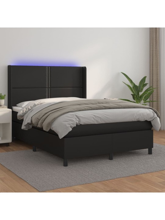 Box spring postel s matrací a LED černá 140 x 190 cm umělá kůže