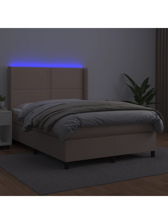 Box spring postel matrace a LED cappuccino 140x190cm umělá kůže