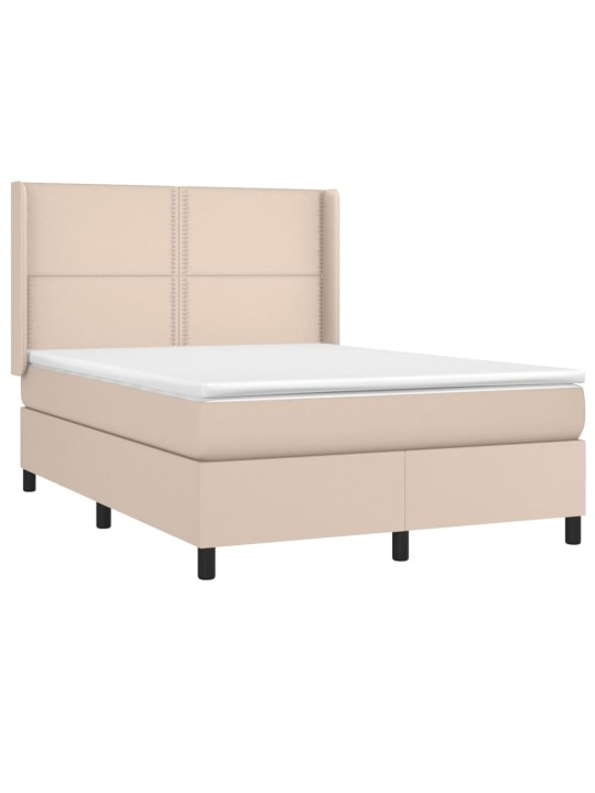 Box spring postel matrace a LED cappuccino 140x190cm umělá kůže