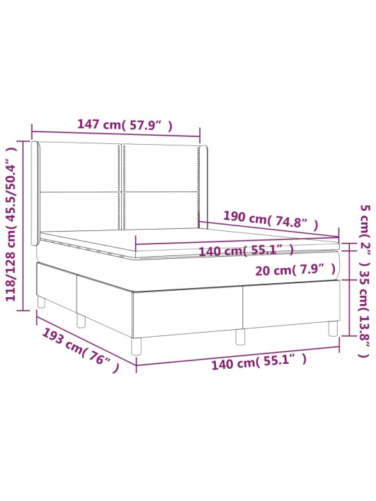 Box spring postel matrace a LED cappuccino 140x190cm umělá kůže