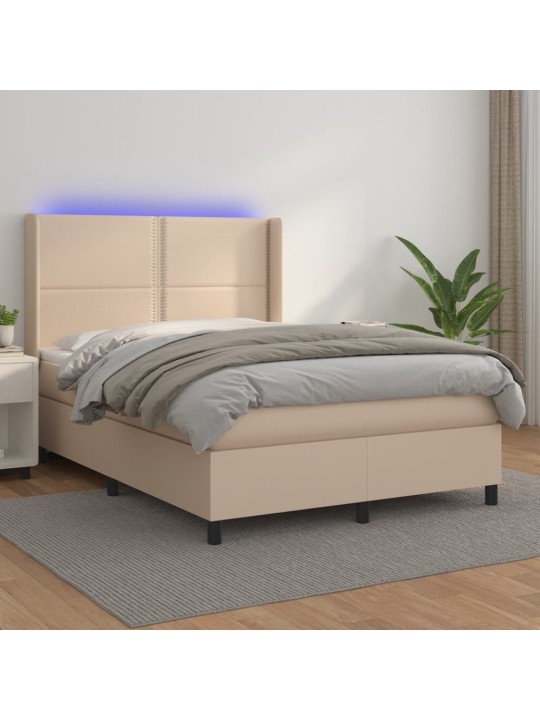 Box spring postel matrace a LED cappuccino 140x190cm umělá kůže