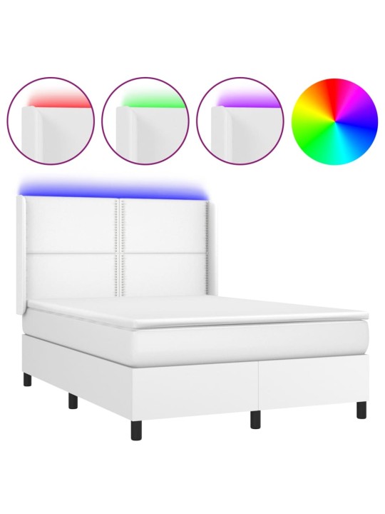 Box spring postel s matrací a LED bílá 140x200 cm umělá kůže