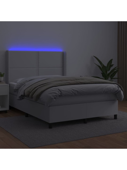 Box spring postel s matrací a LED bílá 140x200 cm umělá kůže