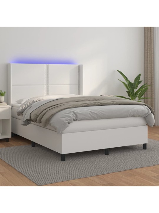 Box spring postel s matrací a LED bílá 140x200 cm umělá kůže