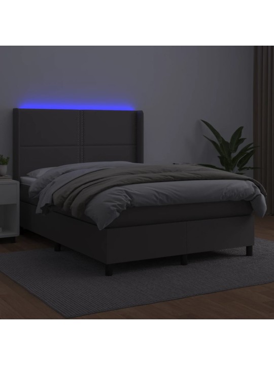 Box spring postel s matrací a LED šedá 140x200 cm umělá kůže