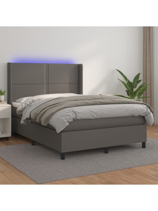 Box spring postel s matrací a LED šedá 140x200 cm umělá kůže