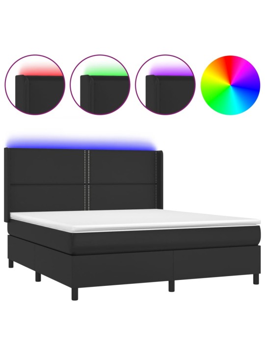 Box spring postel s matrací a LED černá 180x200 cm umělá kůže