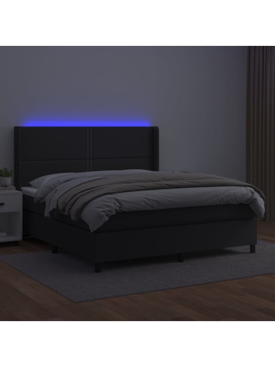 Box spring postel s matrací a LED černá 180x200 cm umělá kůže